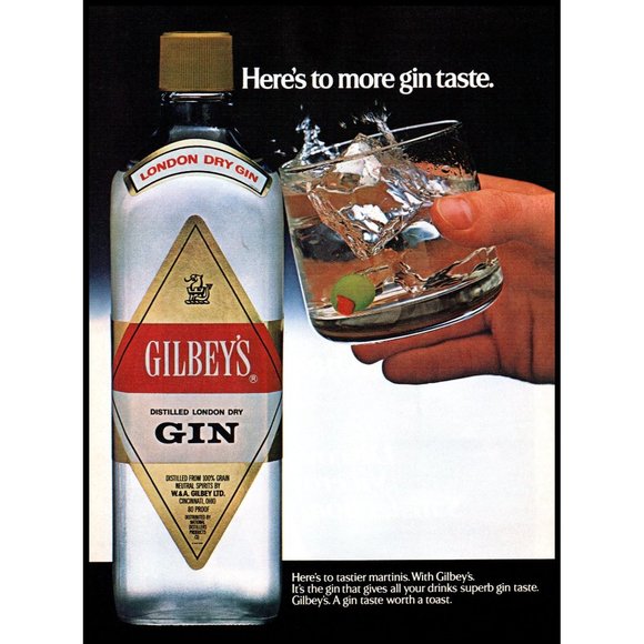 1984 Gilbey's London Dry Gin Old Fashioned Rocks Glass Toast Vintage Print Ad - Picture 1 of 1